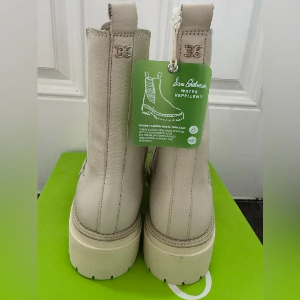Sam Edelman Wellington Lug Sole Chelsea Boots Size 10‎ Ivory Leather shoes New